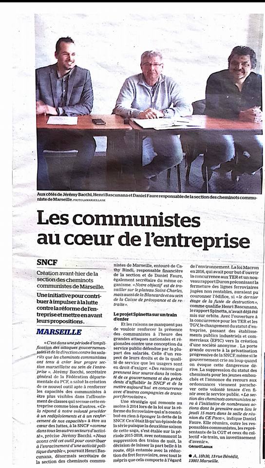Disparue en 2009, la section des cheminots de Marseille du PCF renaît Disparue en 2009, la section des cheminots de Marseille du PCF renaît
