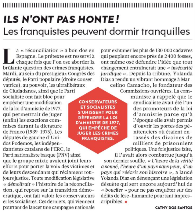 "Les franquistes peuvent dormir tranquille" (L'Humanité) "Les franquistes peuvent dormir tranquille" (L'Humanité)