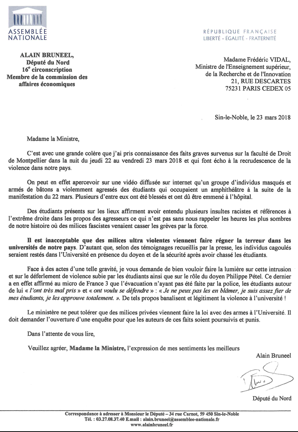 Montpellier : "Il est inacceptable que des milices viennent faire régner la terreur dans les universités" (Alain Bruneel PCF) Montpellier : "Il est inacceptable que des milices viennent faire régner la terreur dans les universités" (Alain Bruneel PCF)