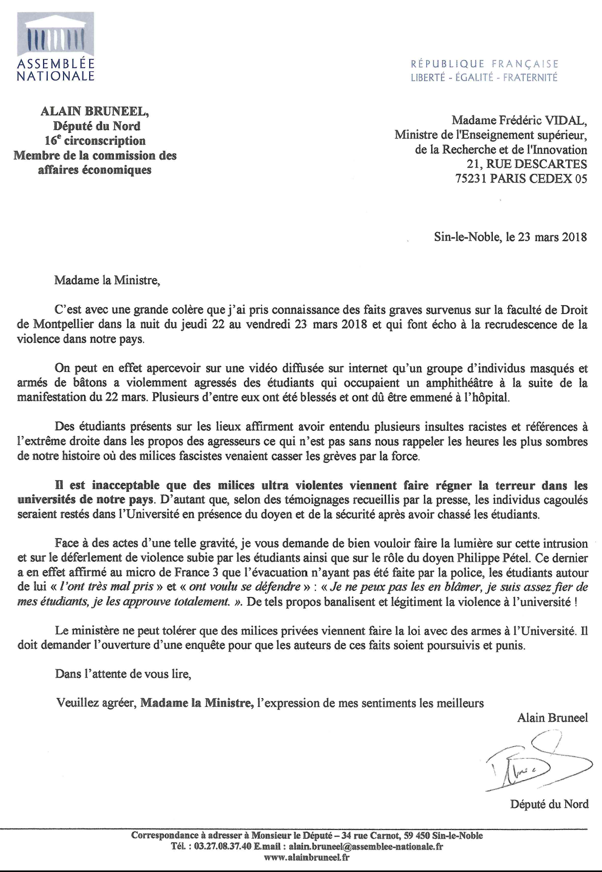Montpellier : "Il est inacceptable que des milices viennent faire régner la terreur dans les universités" (Alain Bruneel PCF)