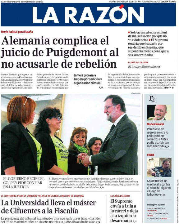 La presse espagnole fulmine après le rejet de l'extradition de Carles Puigdemont par l'Allemagne La presse espagnole fulmine après le rejet de l'extradition de Carles Puigdemont par l'Allemagne