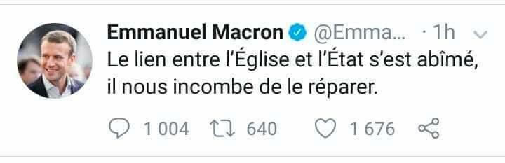 Emmanuel Macron se présente en fossoyeur de la Laïcité devant la Conférence des évêques de France