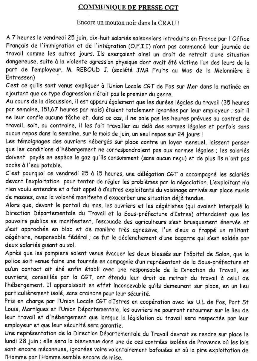 Ouvriers Marocains agressés Ouvriers Marocains agressés