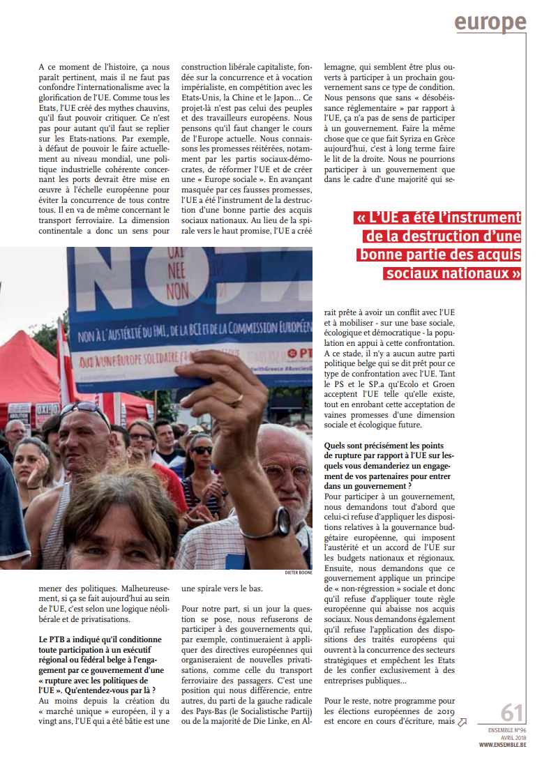 Le PTB pour une "Fédération des Etats socialistes européens"