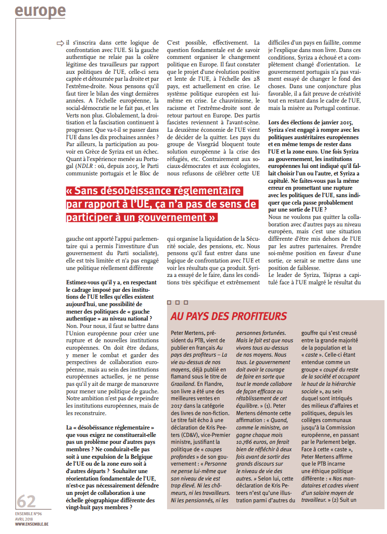 Le PTB pour une "Fédération des Etats socialistes européens"