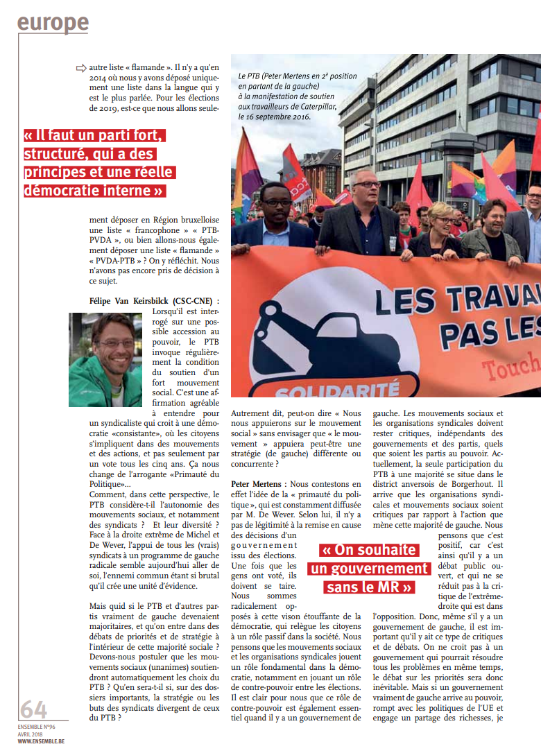 Le PTB pour une "Fédération des Etats socialistes européens" Le PTB pour une "Fédération des Etats socialistes européens"