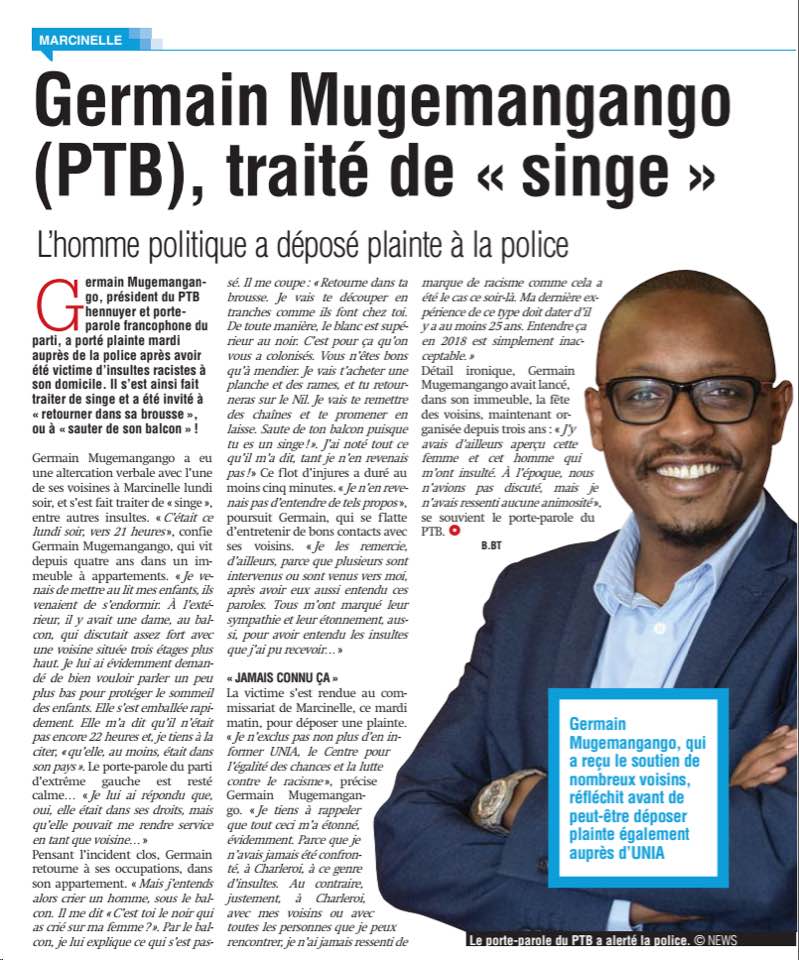 Racisme : Solidaire de notre camarade Germain Mugemangango (PTB)