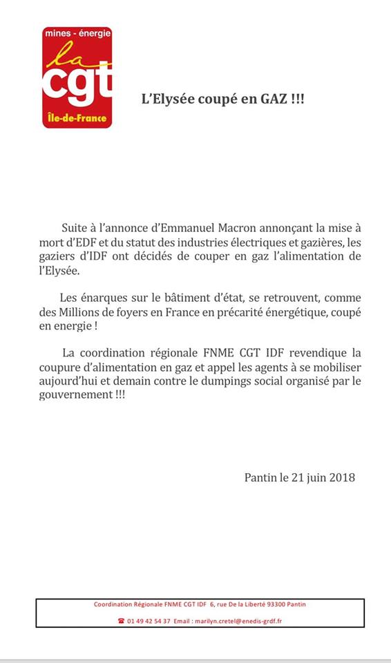 La CGT coupe le gaz à Emmanuel Marcon