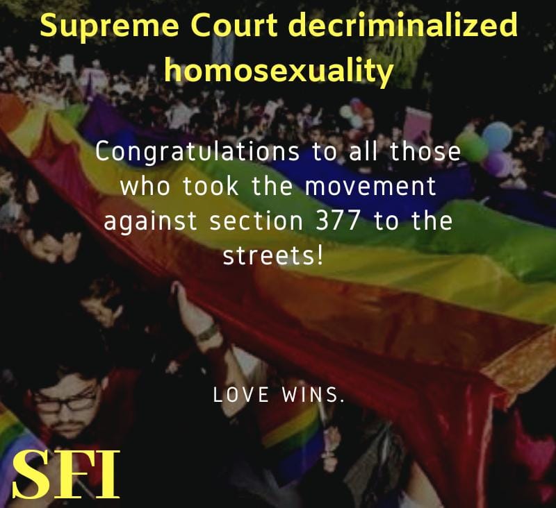 Dépénalisation de l'homosexualité en Inde, les communistes saluent une victoire de l'amour
