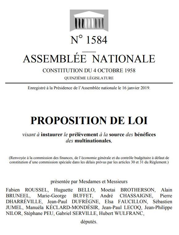 Instaurer le prélèvement à la source des bénéfices des multinationales - Proposition de loi des député-e-s communistes Instaurer le prélèvement à la source des bénéfices des multinationales - Proposition de loi des député-e-s communistes