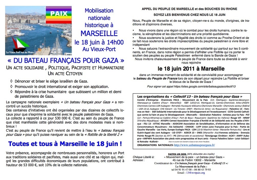 Un bateau français pour GAZA : Appel du peuple de Marseille pour le départ Un bateau français pour GAZA : Appel du peuple de Marseille pour le départ