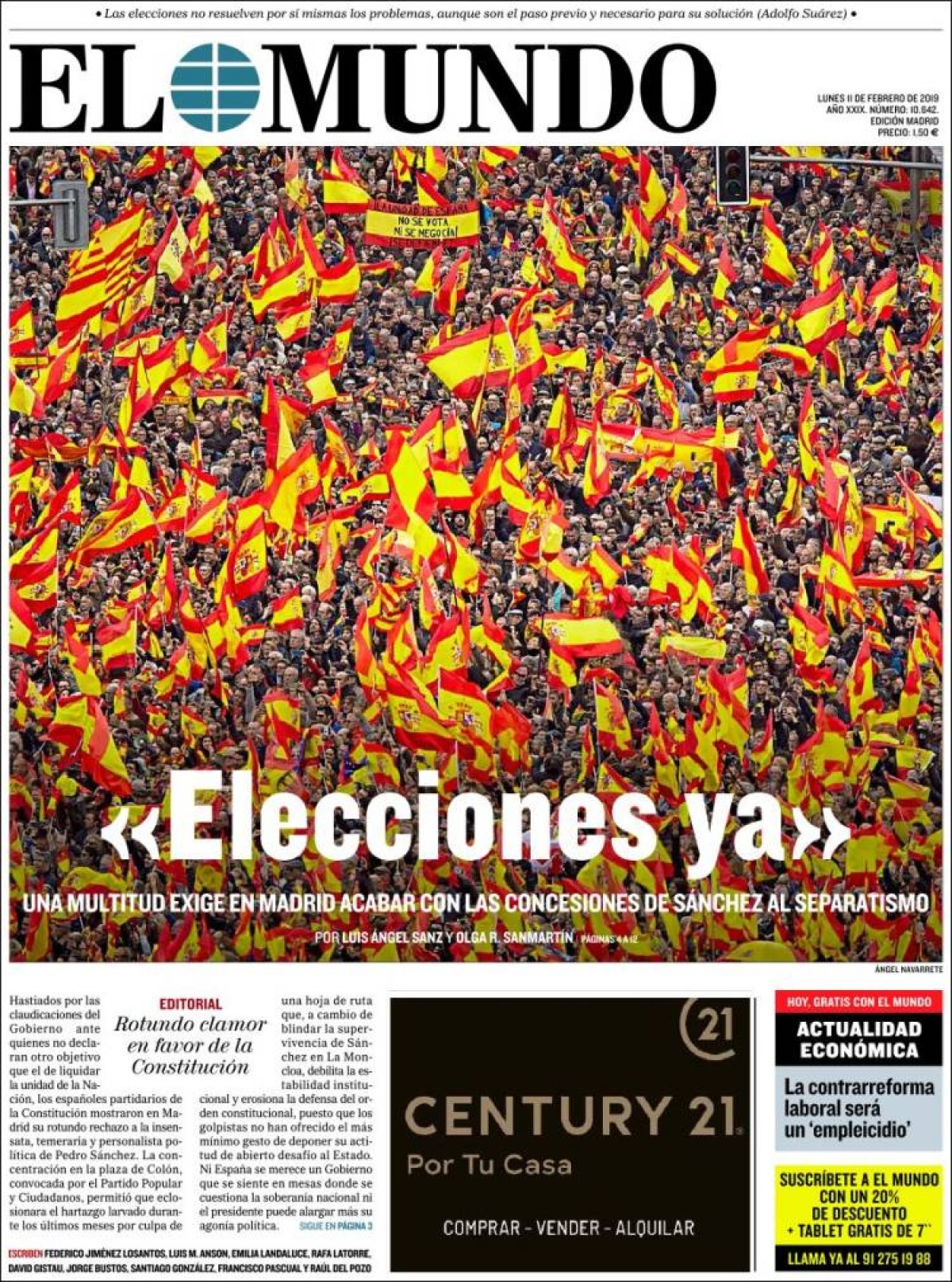 La presse espagnole minimise le lamentable l'échec de la manifestation de la droite et de l'extrême droite La presse espagnole minimise le lamentable l'échec de la manifestation de la droite et de l'extrême droite