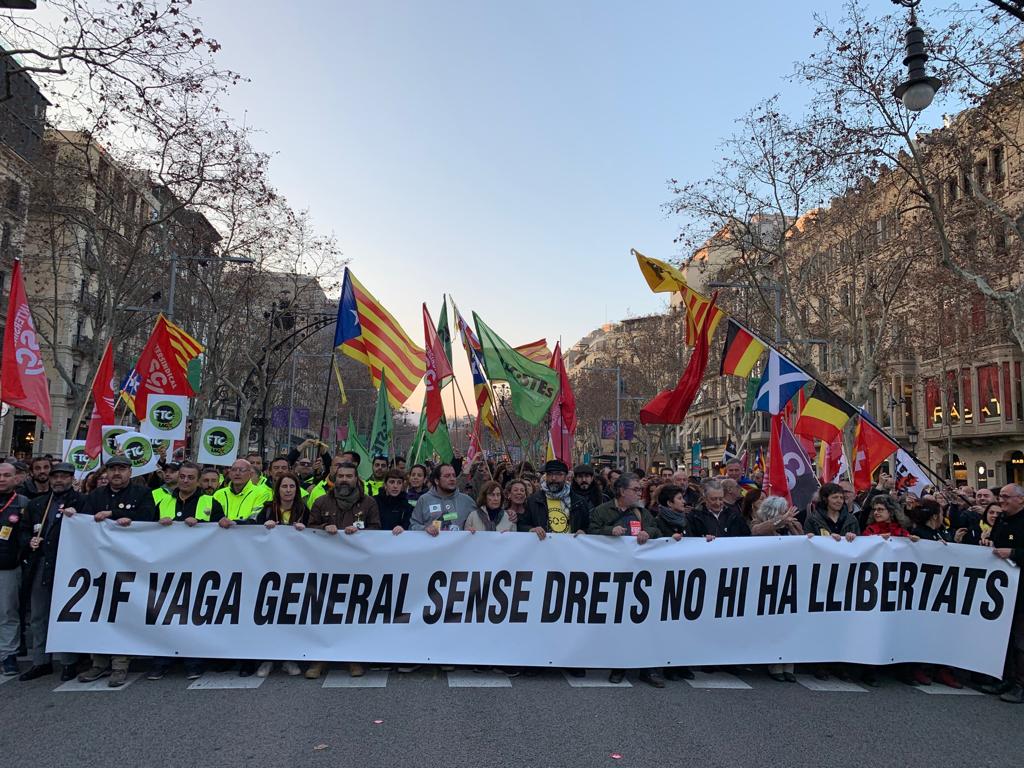 Catalogne : L'Intersindical-CSC (FSM) salue la "large" mobilisation pendant la grève générale Catalogne : L'Intersindical-CSC (FSM) salue la "large" mobilisation pendant la grève générale