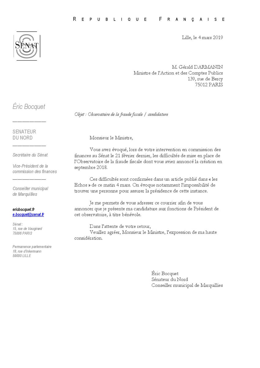 Eric Bocquet (PCF) propose sa candidature à la Présidence de l’Observatoire de la fraude fiscale