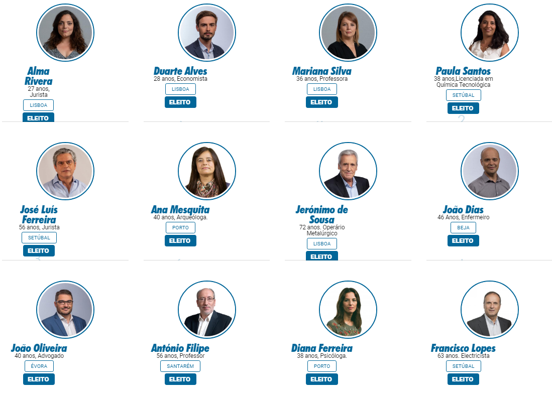 Les 12 député.e.s élu.e.s de la Coalition Démocratique Unitaire (PCP-PEV) Les 12 député.e.s élu.e.s de la Coalition Démocratique Unitaire (PCP-PEV)