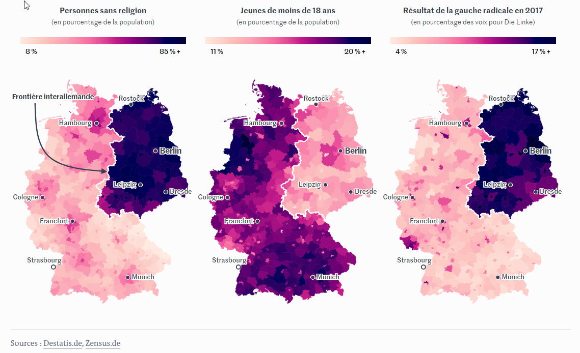 Chute du mur de Berlin : trente ans après, 9 cartes sur le décalage persistant entre l’ex-RDA et le reste de l’Allemagne