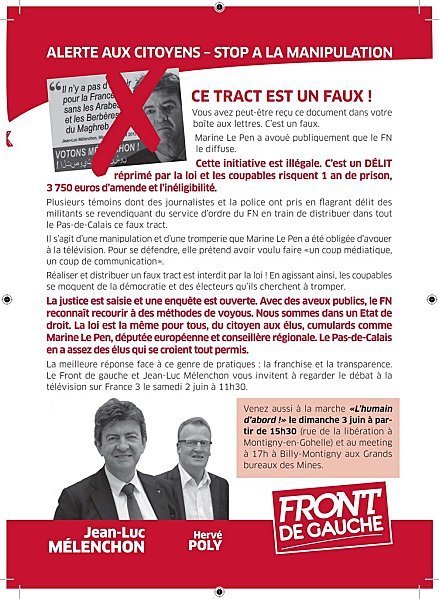 Hénin Beaumont : Reponse au faux tract de l'extrême droite (FN) !