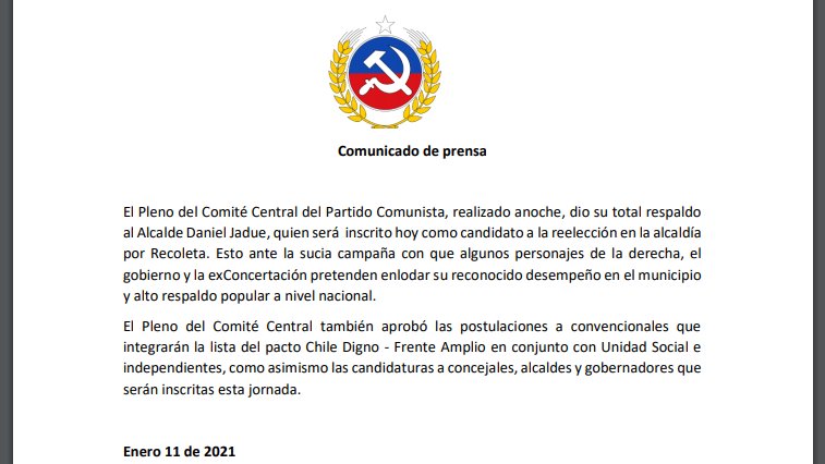 Les communistes chiliens dénoncent la campagne contre Daniel Jadue Les communistes chiliens dénoncent la campagne contre Daniel Jadue