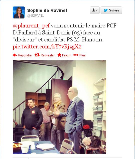 Pierre Laurent à Saint Denis pour soutenir le Maire Didier Paillard (PCF) contre le diviseur Hanotin (PS) Pierre Laurent à Saint Denis pour soutenir le Maire Didier Paillard (PCF) contre le diviseur Hanotin (PS)