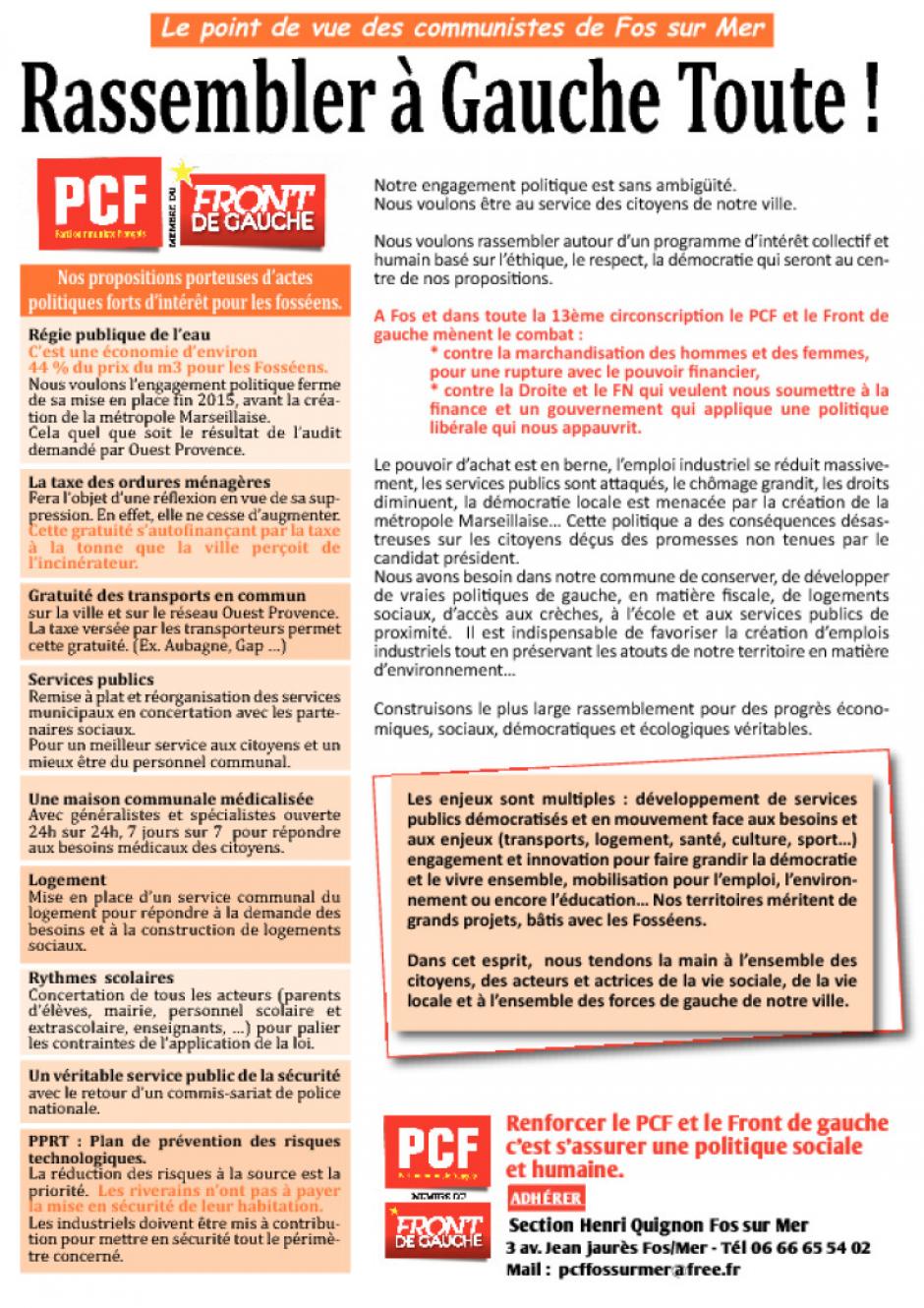 Fos sur Mer : Les communistes proposent Jean-Louis Sanial pour conduire la liste du Front de Gauche aux municipales