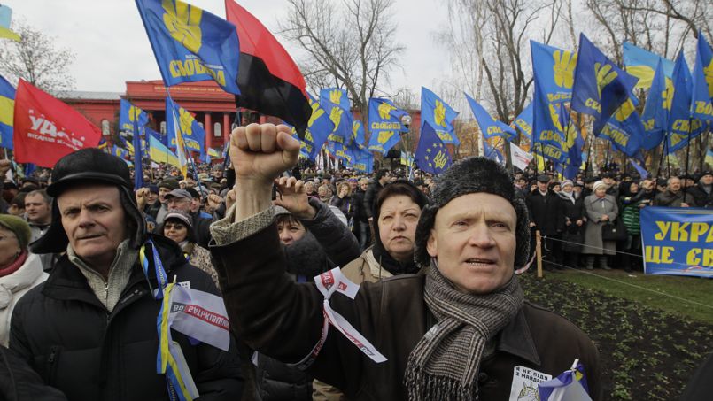 Le parti d'extrême droite "Svoboda" (« Liberté ») très présent dans les manifestation pro-UE (coïncidence ?)