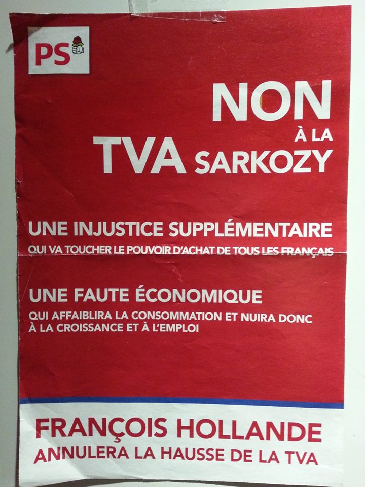 Une affiche du PS contre la hausse de la TVA (2012)