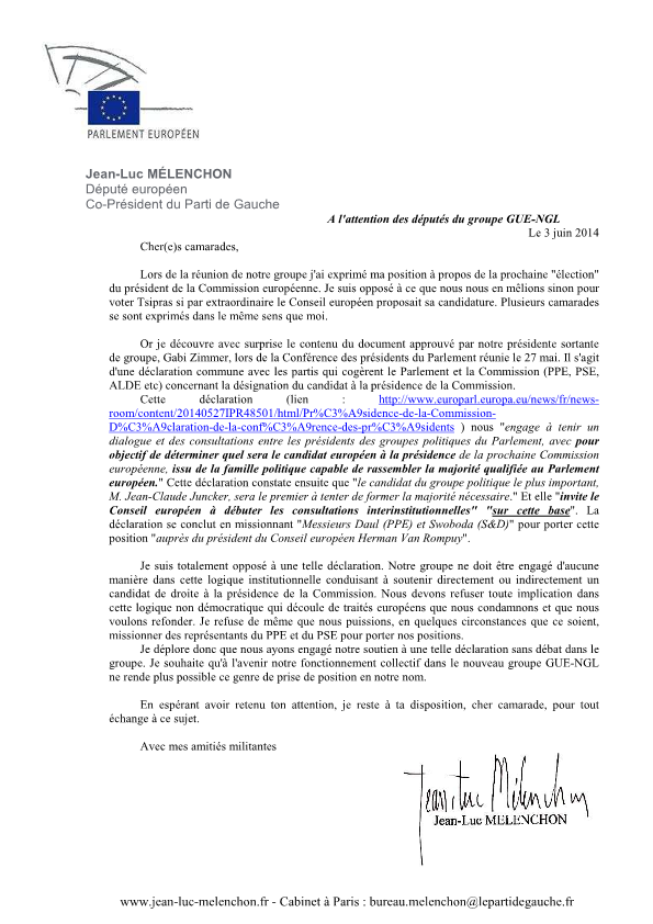 GUE/NGL : Après le départ du KKE, Jean Luc Mélenchon (PG) tire lui aussi la sonnette d'alarme GUE/NGL : Après le départ du KKE, Jean Luc Mélenchon (PG) tire lui aussi la sonnette d'alarme