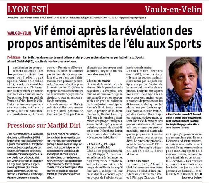 Vaulx-en-Velin : Quand un élu PS sombre dans l'antisémitisme