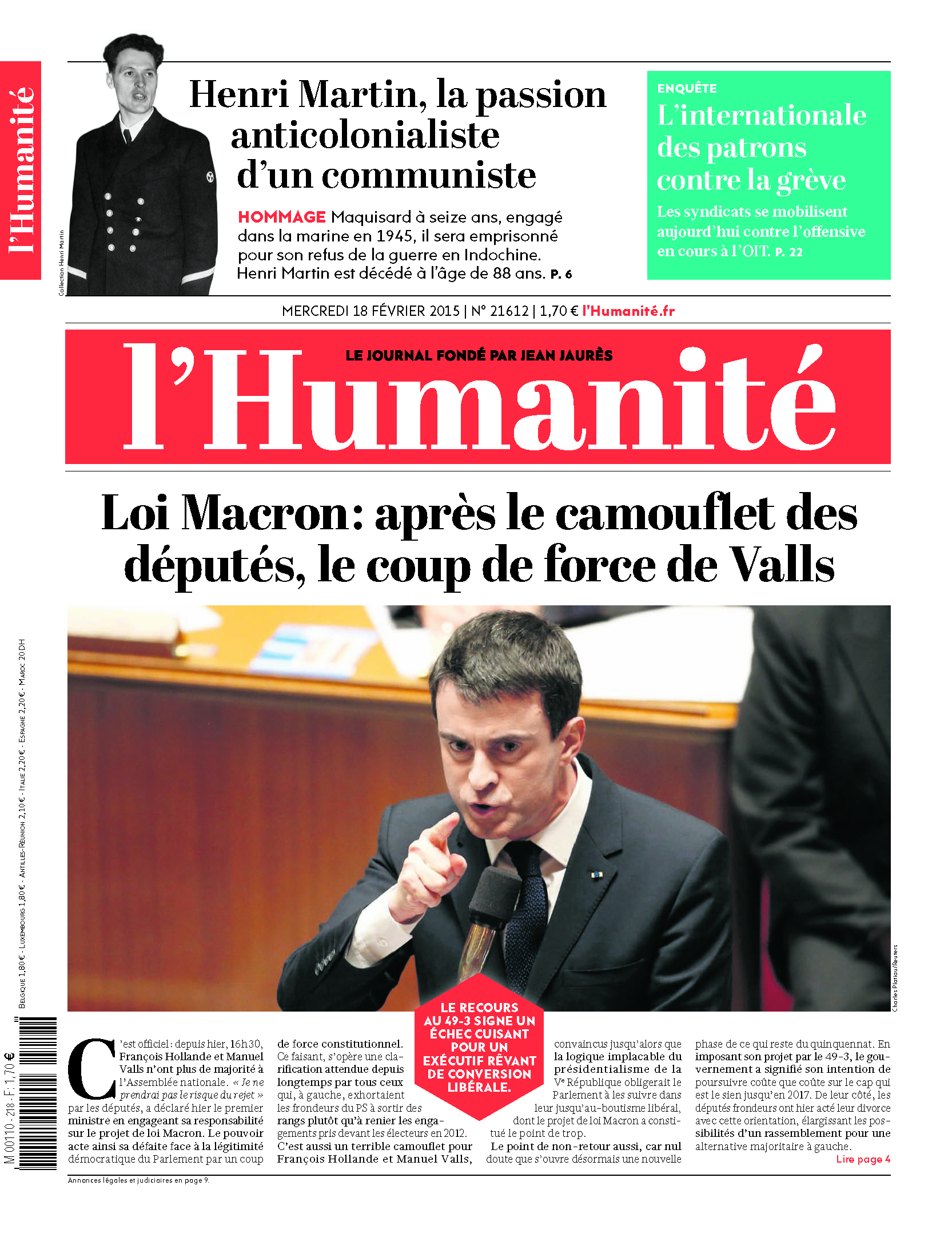 Valls sacrifie sa majorité pour sauver son cap libéral Valls sacrifie sa majorité pour sauver son cap libéral