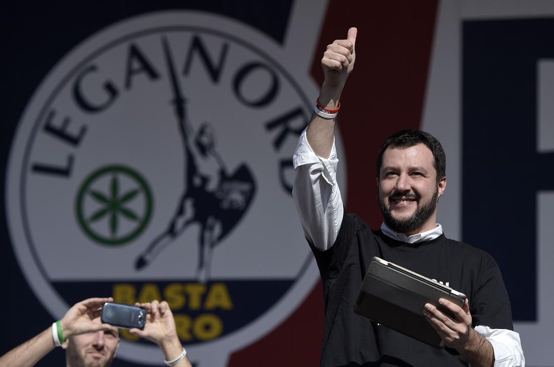 Matteo Salvini, le nouveau leader de la Ligue du Nord, lors du rassemblement de son mouvement, le 28 février 2015