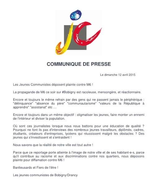 Bobigny : les jeunes communistes portent plainte après un reportage de M 6