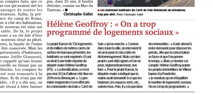 Vaulx-En-Velin : Hélène Geoffroy (députée-maire PS) ne veut pas de logements sociaux