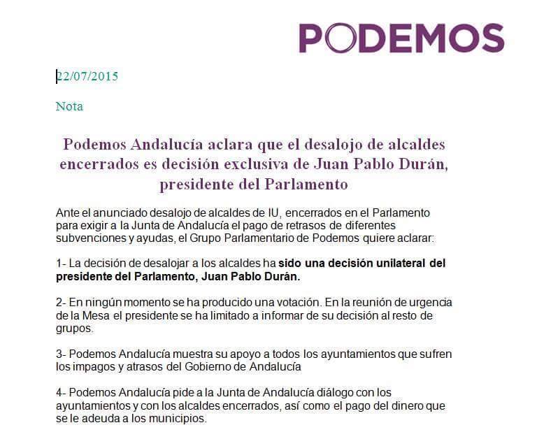 PP/PSOE et Podemos font expulser 45 maires communistes (IU) du Parlement andalou PP/PSOE et Podemos font expulser 45 maires communistes (IU) du Parlement andalou