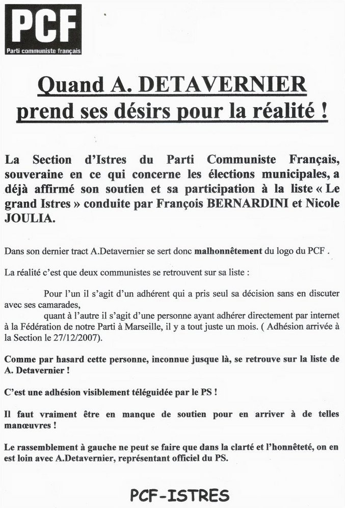 Municipales d'Istres: tract du PCF Municipales d'Istres: tract du PCF