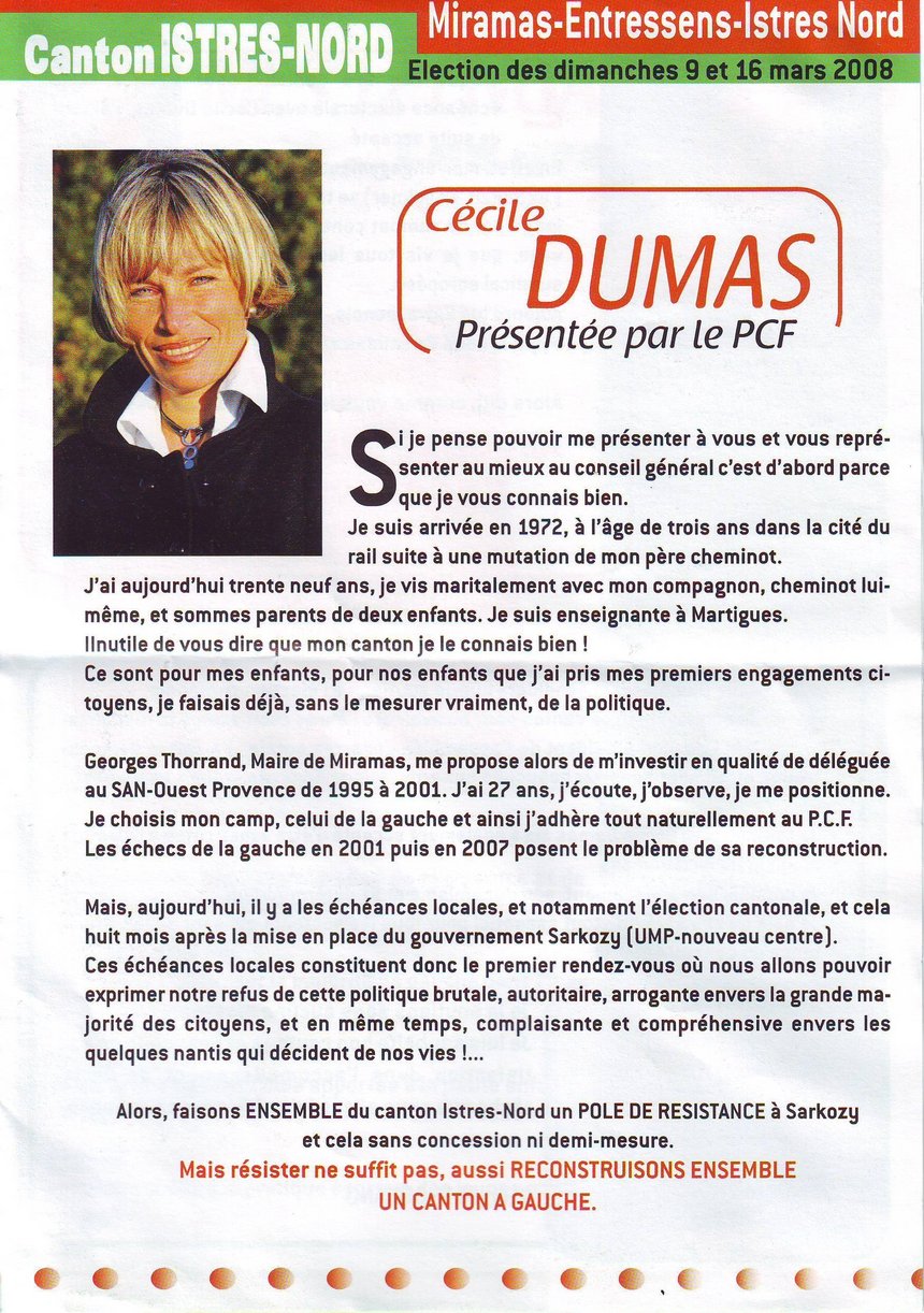 Election cantonale Istres Nord: Cécile Dumas candidate du PCF