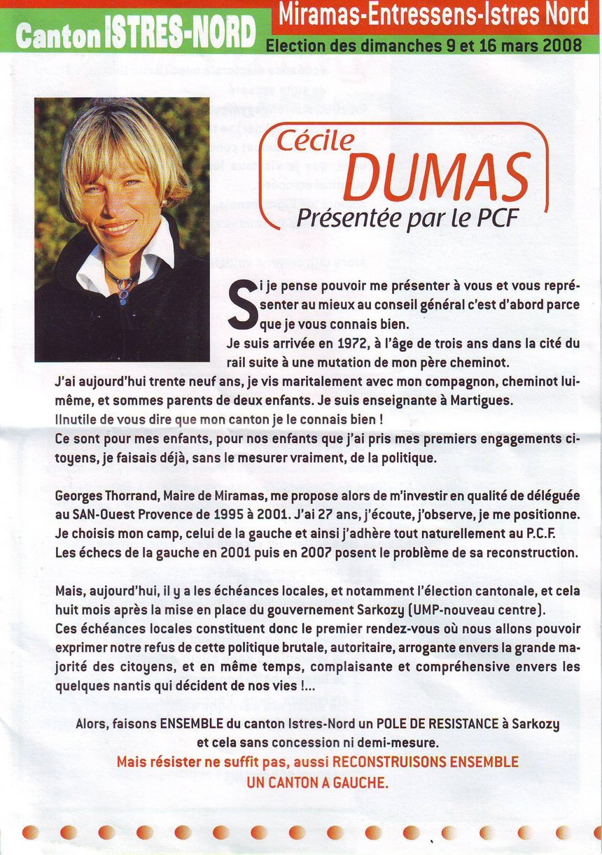 Election cantonale Istres Nord: Cécile Dumas candidate du PCF Election cantonale Istres Nord: Cécile Dumas candidate du PCF
