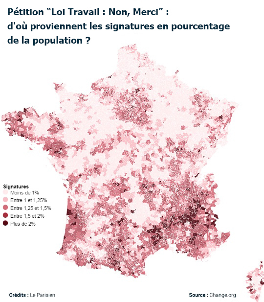Loi El Khomri : d'où viennent les 1,1 million de pétitionnaires Loi El Khomri : d'où viennent les 1,1 million de pétitionnaires