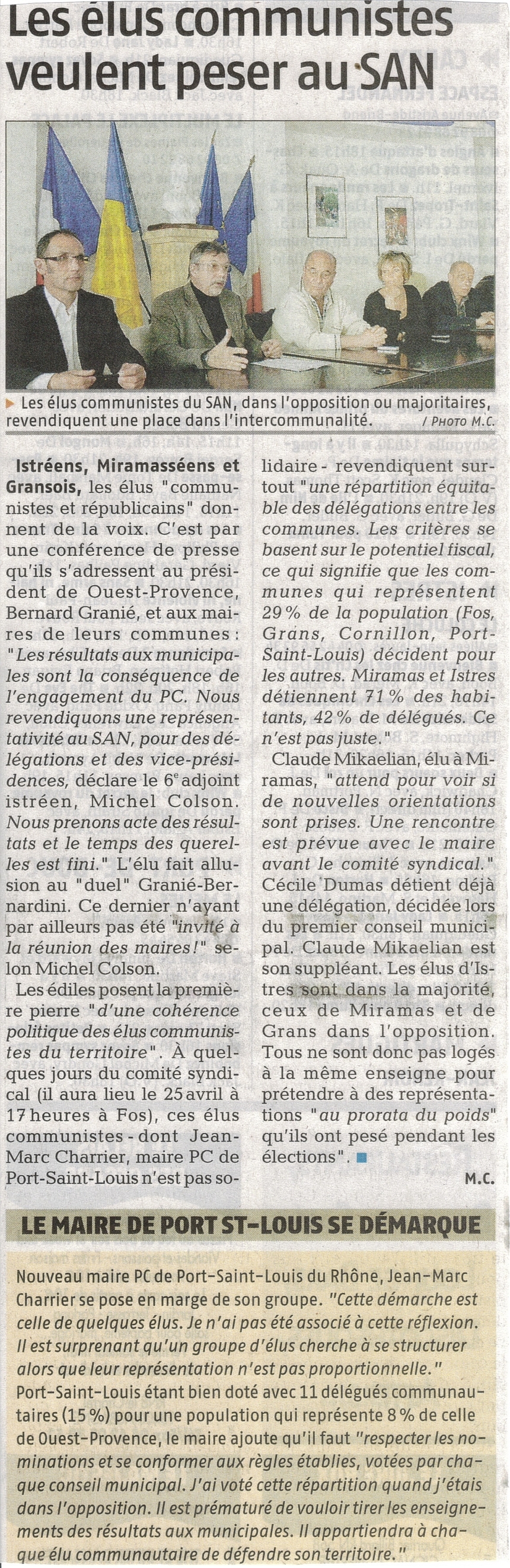 Les élus communistes veulent peser au SAN Les élus communistes veulent peser au SAN