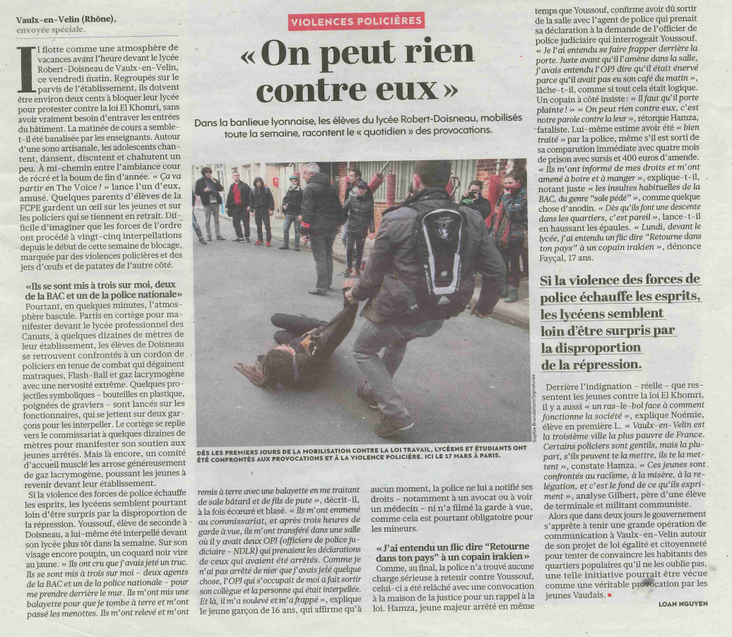 Violence policière/Vaulx-en-Velin : « On peut rien contre eux »