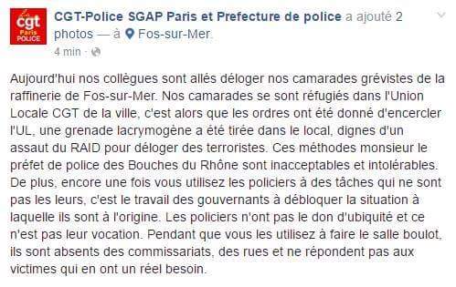 Siège de l'UL CGT de Fos-sur-Mer attaqué par les forces de l'ordre