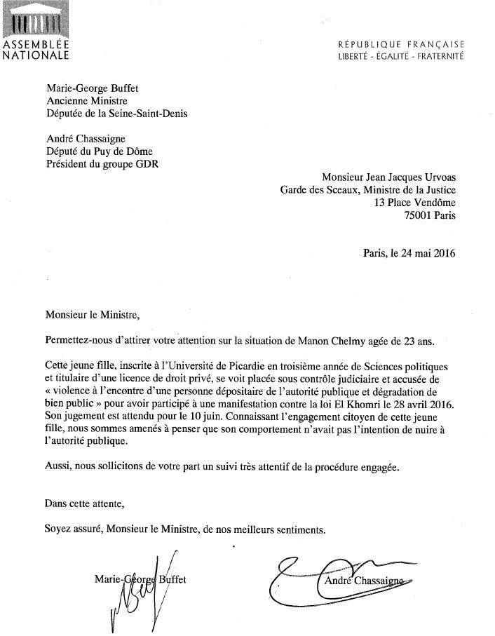 Marie-George Buffet et André Chassaigne en soutien à Manon Chelmy