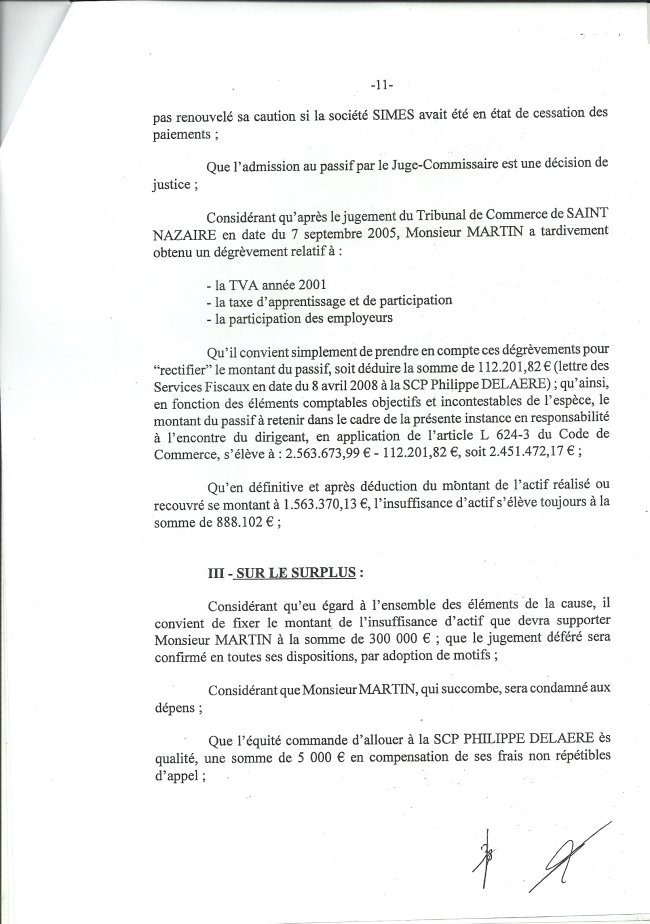 Thierry Maury contre Michel Martin, Arrêté de la Cour d'appel de Rennes à l'encontre de Michel Martin.