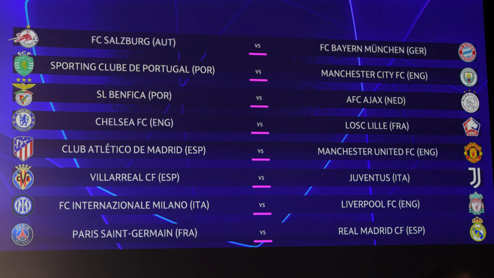 Les affiches des huitièmes de finale de la ligue des champions Les affiches des huitièmes de finale de la ligue des champions