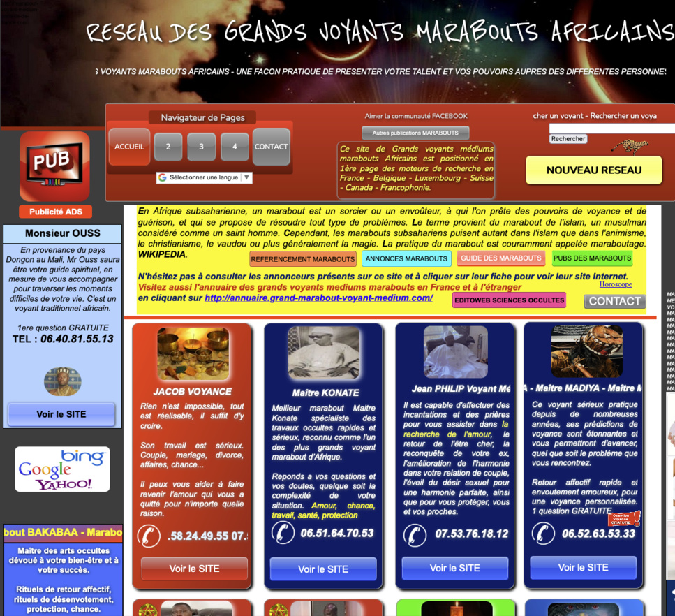 Votre publicité de Marabout sur le Grand réseau des marabouts à prix exceptionnel jusqu'a fin AOUT 2024 Votre publicité de Marabout sur le Grand réseau des marabouts à prix exceptionnel jusqu'a fin AOUT 2024