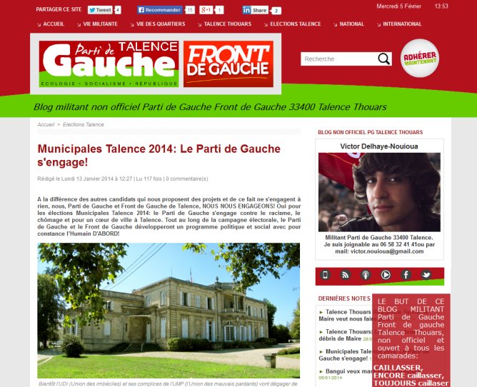 Blog Parti de Gauche Front de Gauche Elections municipales Talence 2014