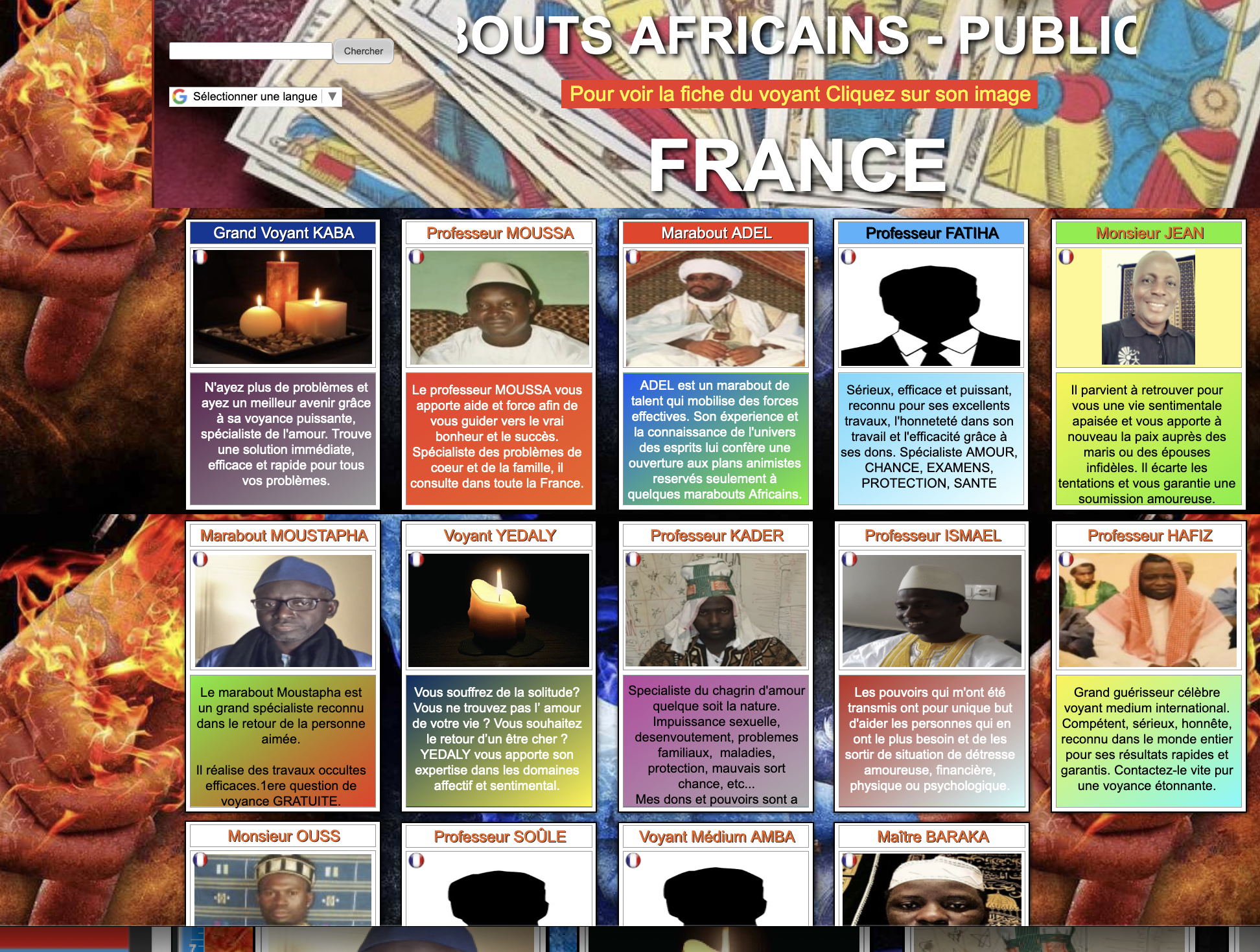 Votre publicité de voyance sur le GRAND réseau des marabouts, Africains à petit prix pour 1 an