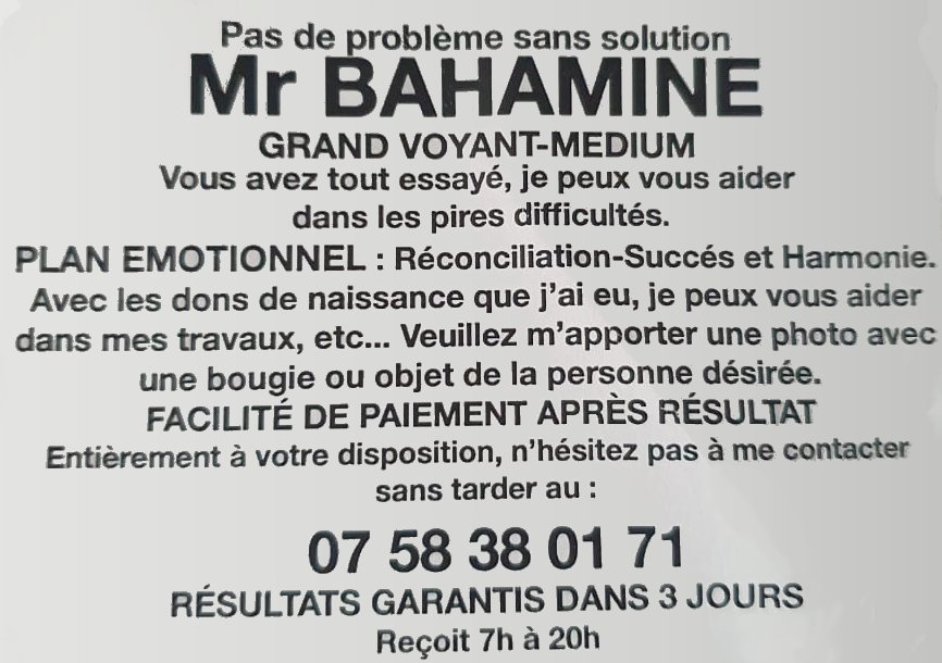 Mr Bahamine, grand voyant medium pour réconciliation, succès et harmonie en Corrèze