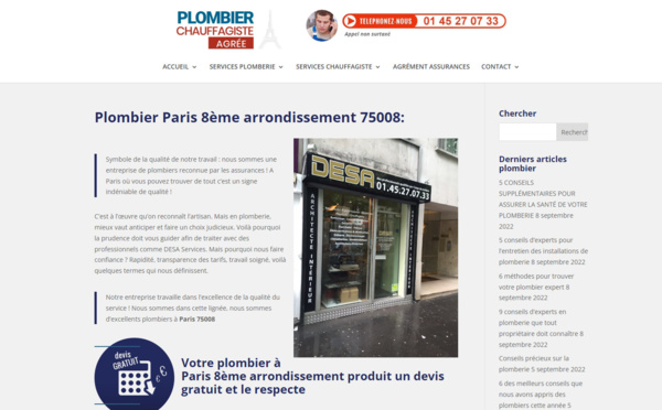 Plombier Paris 8ème reconnu par assurances